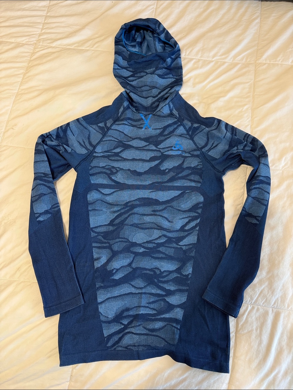 Men's Dark Blue Hooded Ski Base Layer Top